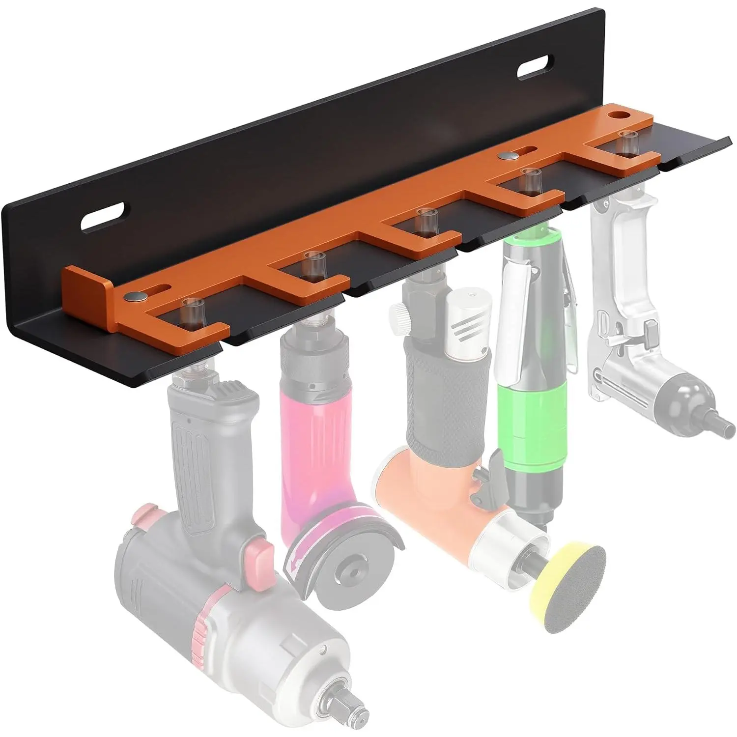 Air Tool Pneumatic Tool Holder,Wall Mount Air Tool Rack,Lockable Air Tool Hanger for Garage Shop Storage Organize,Fit 1/4" Standard Connection Accessories,Comes with Five Slots
