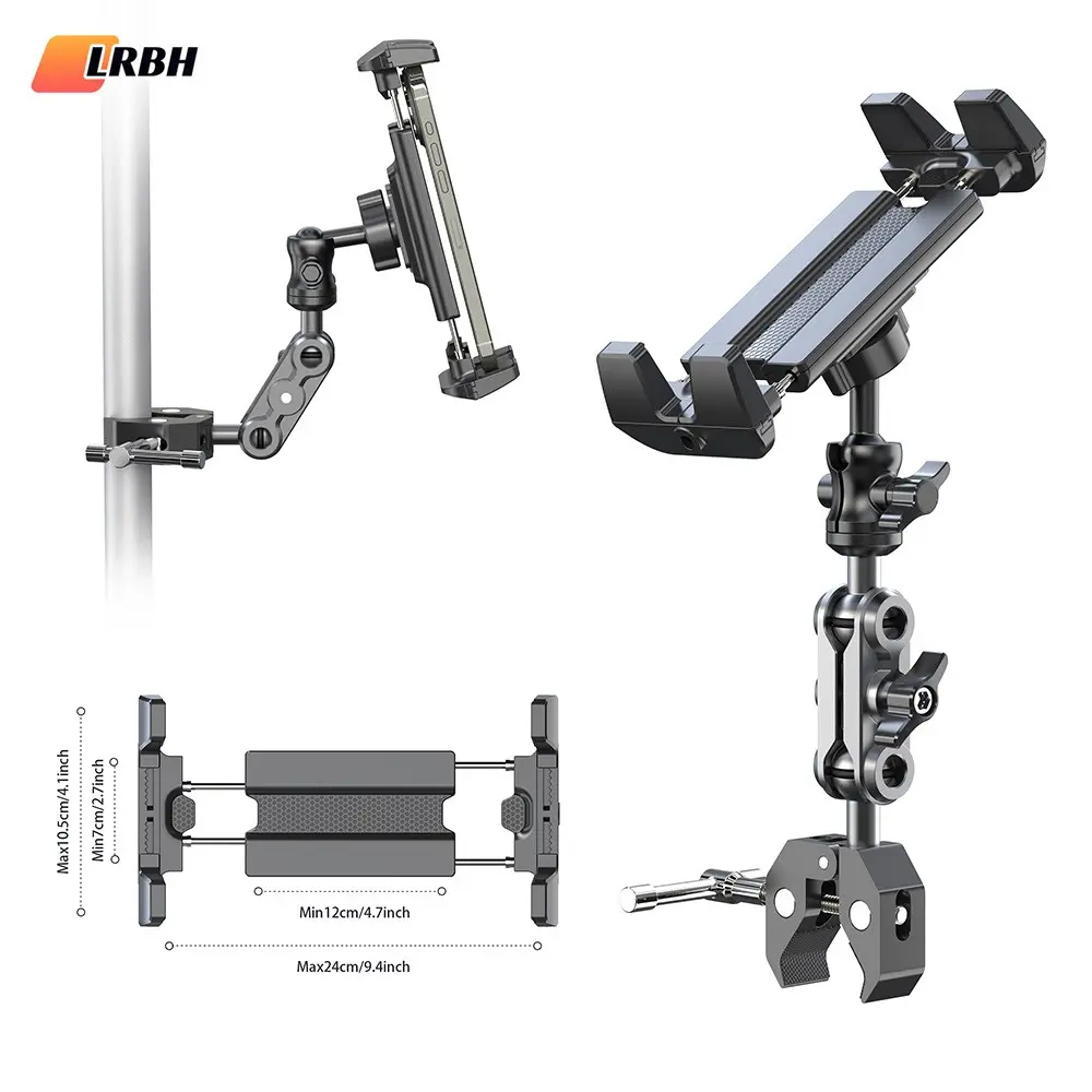 LRBH Tablet Holder GPS bracket for Treadmill/Spin Bike/Stroller/Wheelchair/Golf Cart/Poles/Music Stand/Stationary Bike,360°Adjustable iPad Mount,Compatible for 4.7~12.9" phone/Pad/Nexus/Fire HD/e-Book/LG G/Switch