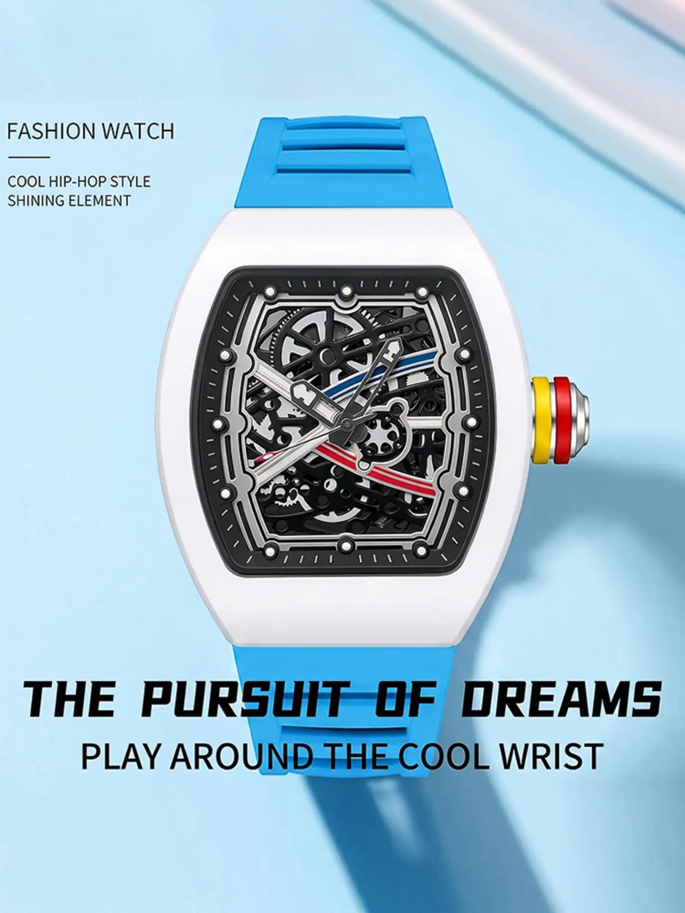 New Men's Sport Quartz Watch, Cool Classic Analog Barrel Shape Silicone Strap, Trendy Night Light, Versatile All-Seasons Watch