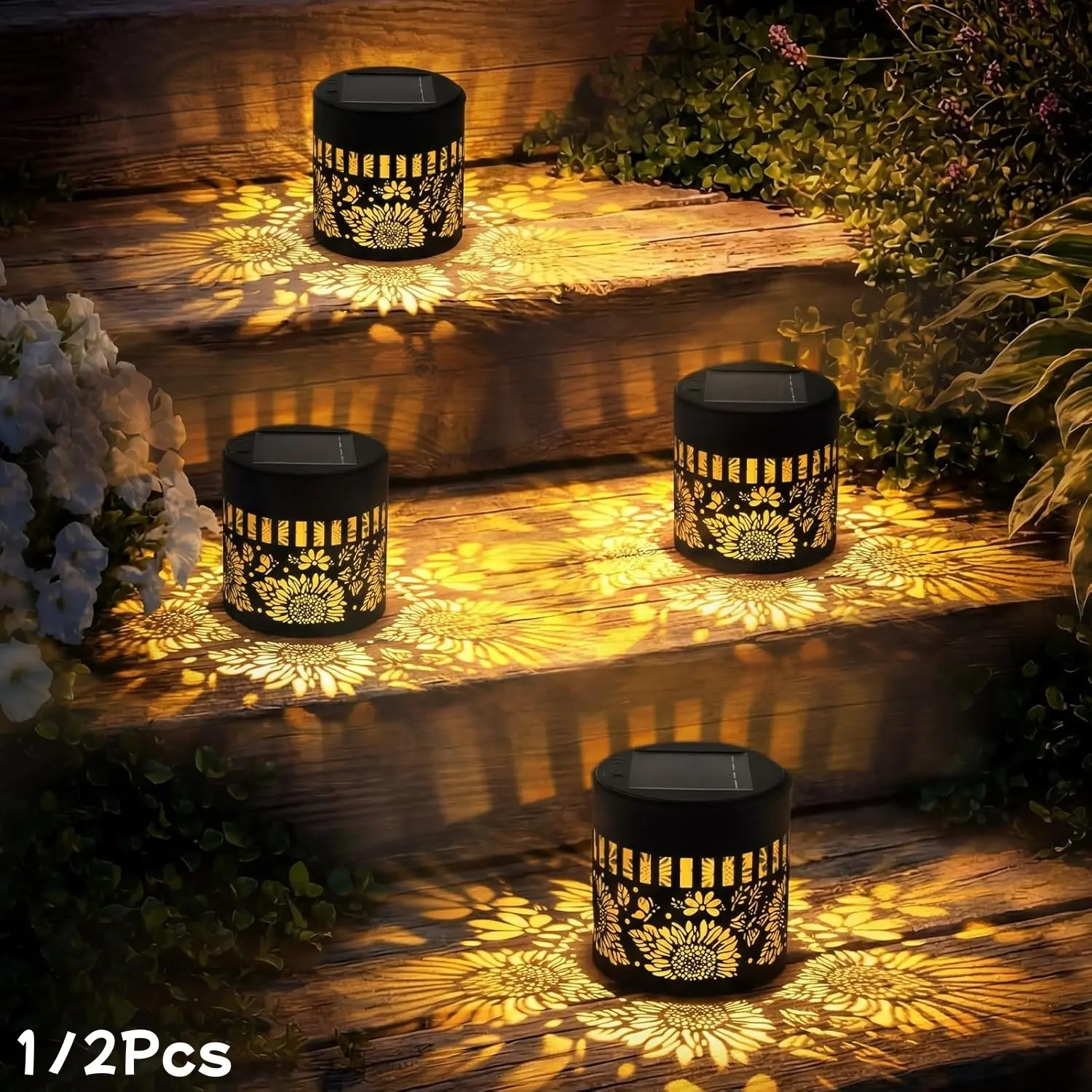 Solar Sunflower Projector Wall Light, Hollow Design, LED Solar Light Outdoor for Garden & Courtyard, Sunflower Solar Lights, No Batteries Needed, Easy Installation, Ideal for Vacations