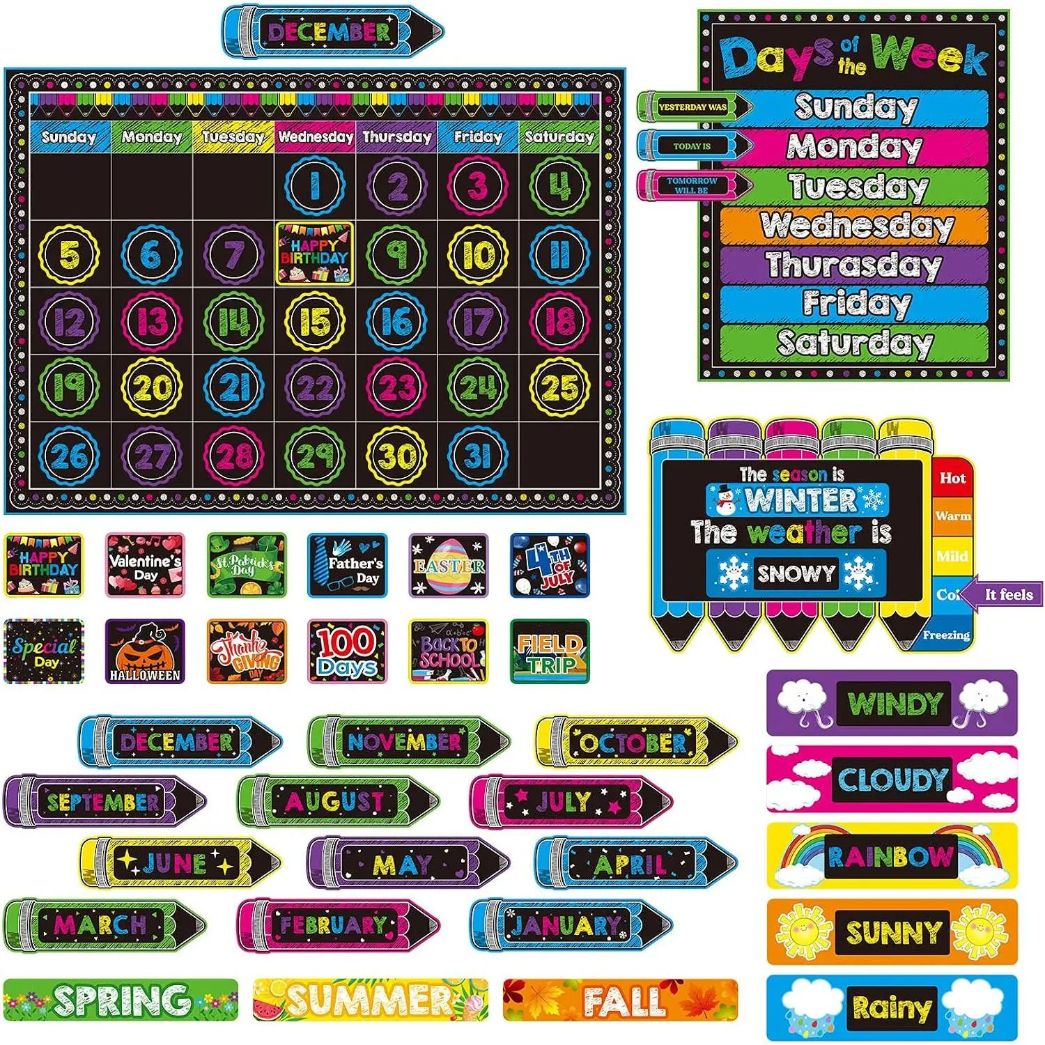 169 count Classroom Calendar Board Bright Style