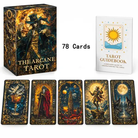 78 Cards Magic Arcana Tarot Deck, Tarot Card Decks, Durable Tarot Cards, 13x8cm, Traditional Play, Unlock Inner Fire, Includes Paper Instructions, Card Game Set