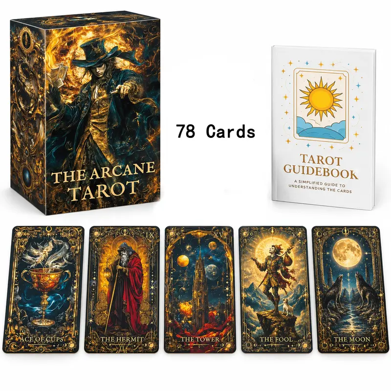 78 Cards Magic Arcana Tarot Deck, Tarot Card Decks, Durable Tarot Cards, 13x8cm, Traditional Play, Unlock Inner Fire, Includes Paper Instructions, Card Game Set