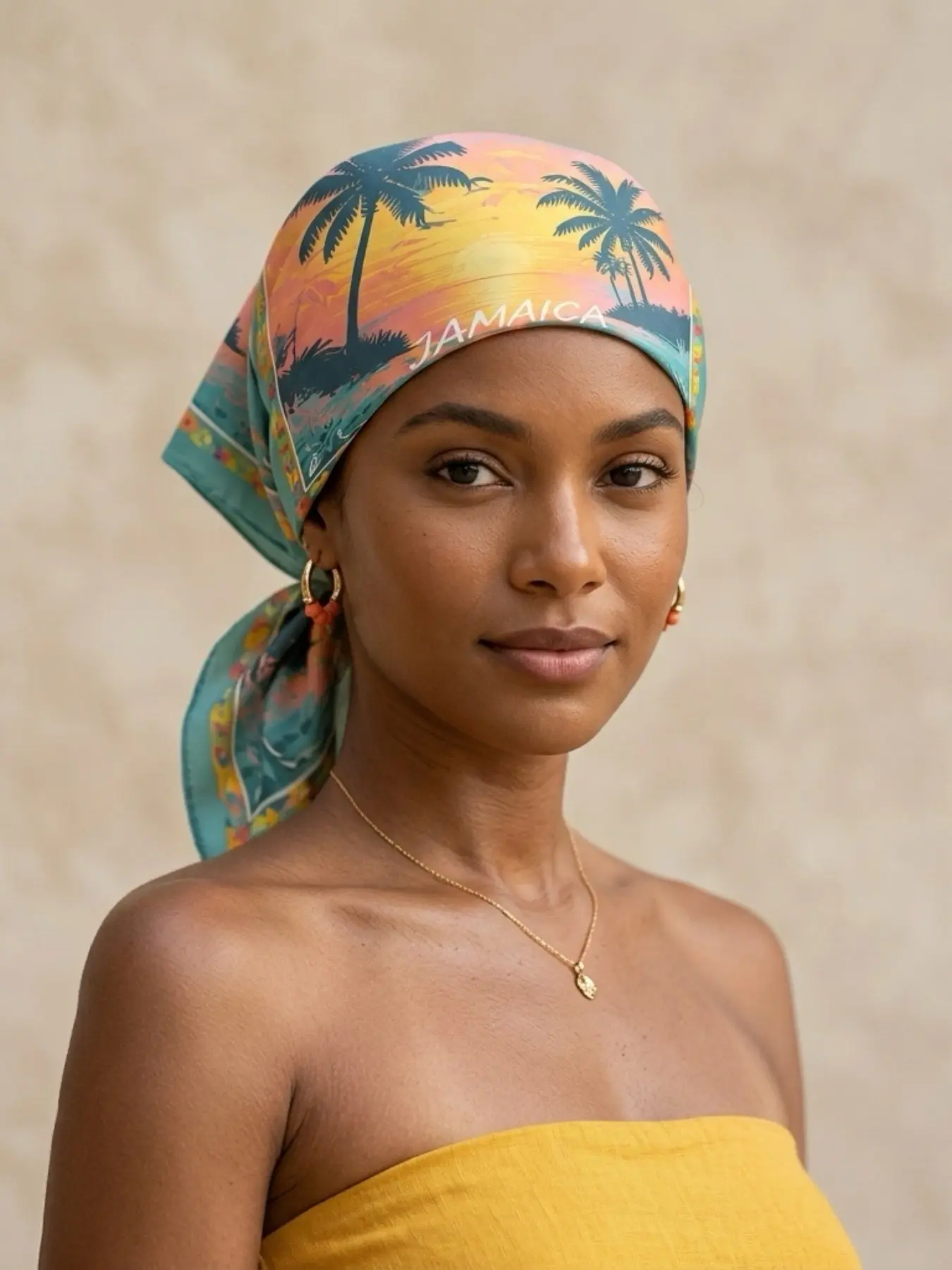 【Jamaican culture】Scarf Shawl Wrap with Palm Tree Silhouettes and Vibrant Tropical Colors, Vivid Island Paradise Design for Summer Vacations, Coastal Getaways and Resort Wear