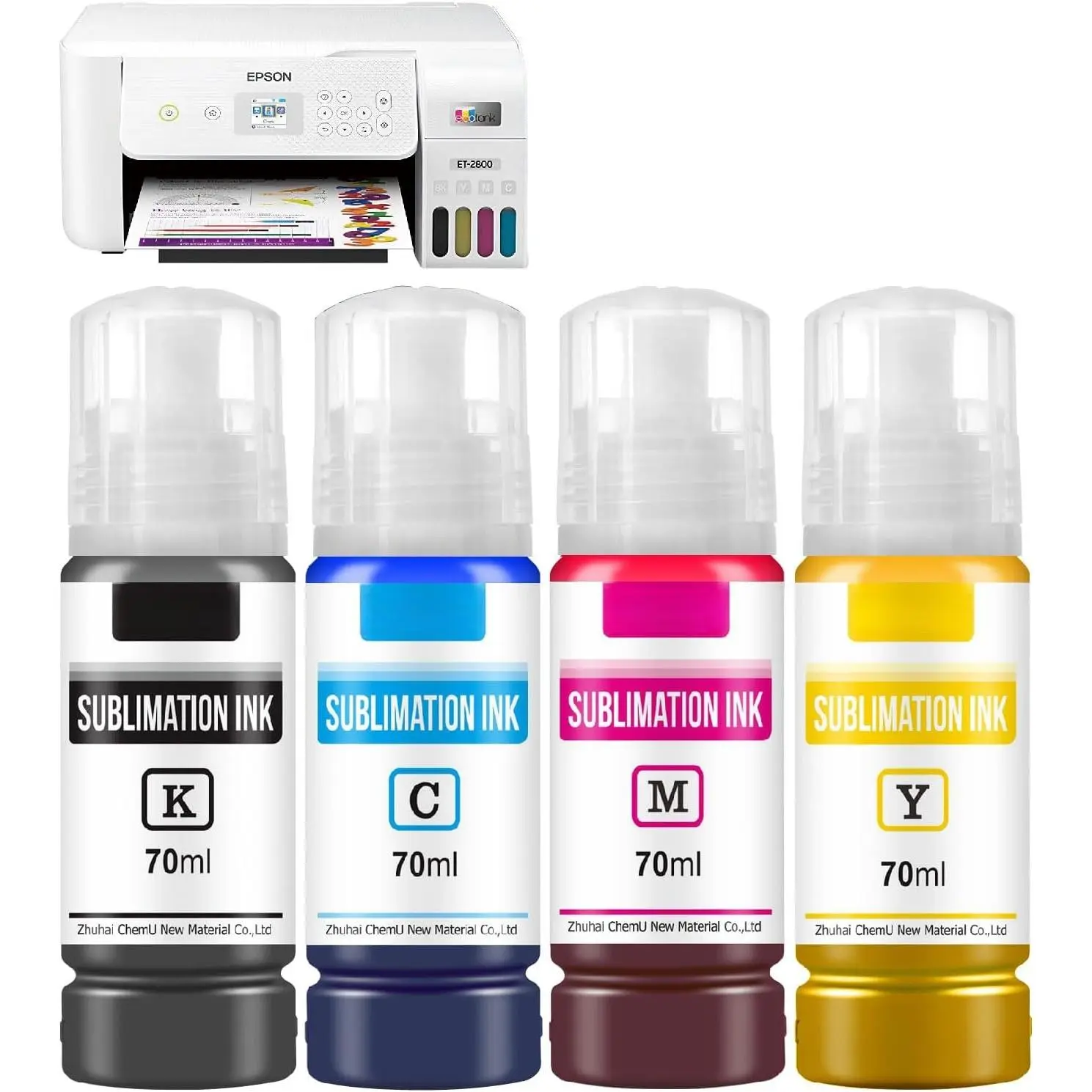 Sublimation Ink for Ecotank ET-2800 ET-2803 ET-2840 ET-4700 ET-4800 ET-2400 ET-2720 ET-15000 ET-2850 ET-2760  Colors for DIY Studio &  Transfers Works  Mugs T-Shirts Fabric