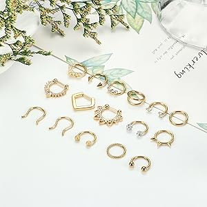 Besteel 16 Pcs Gold Silver Black Hypoallergenic Septum Rings 16G 8mm Surgical Steel nose rings Hoops Jewelry Set Small for Women Men Jewellery Body Piercing Kit Piercings Kits Besteel 16 Pcs Gold Silver Black Hypoallergenic Septum Rings 16G 8mm Surgical Steel nose rings Hoops Jewelry Set Small for Women Men Jewellery Body Piercing Kit Piercings Kits