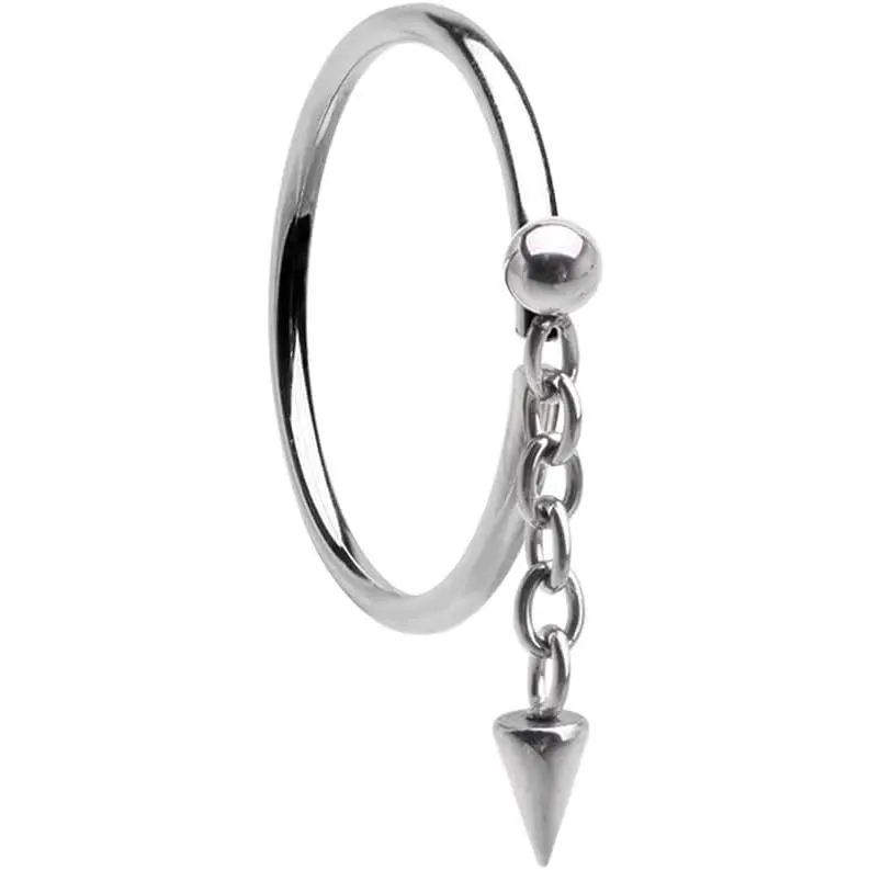 20GA Stainless Steel Ball and Chain Dangling Spike Bendable Nose Ring