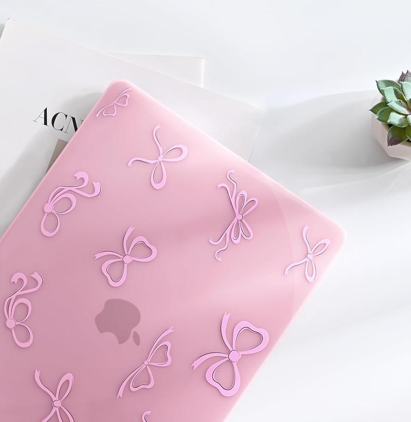 Hard Case Compatible with MacBook Air 13 inch M1 Chip 2021-2018 with Retina Display, Air 13.3 inch Plastic Protective Case + Transparant Keyboard Cover + Screen Protector, Crystal Pink Bow