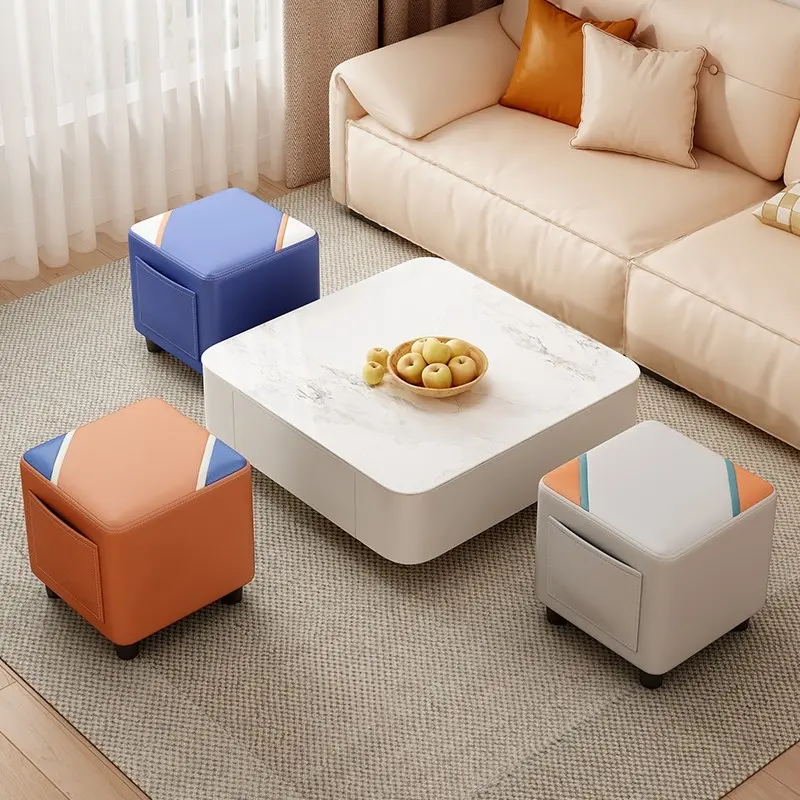 Small Stool Home Low Stool, Tech Cloth Footstool, Thick & Sturdy, Stackable, for Living Room Entryway Rental Room Shoe Changing