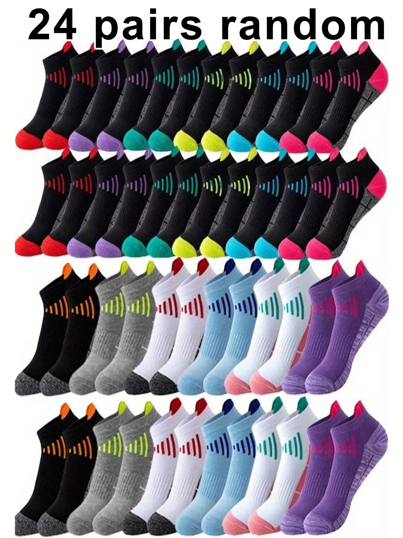 24 Pairs Women's Socks, Thickened Loop Crew Socks, Sweat-Wicking Breathable Running Socks, Anti-Slip Durable Athletic Socks, Quick-Dry Summer Socks, Sports Socks