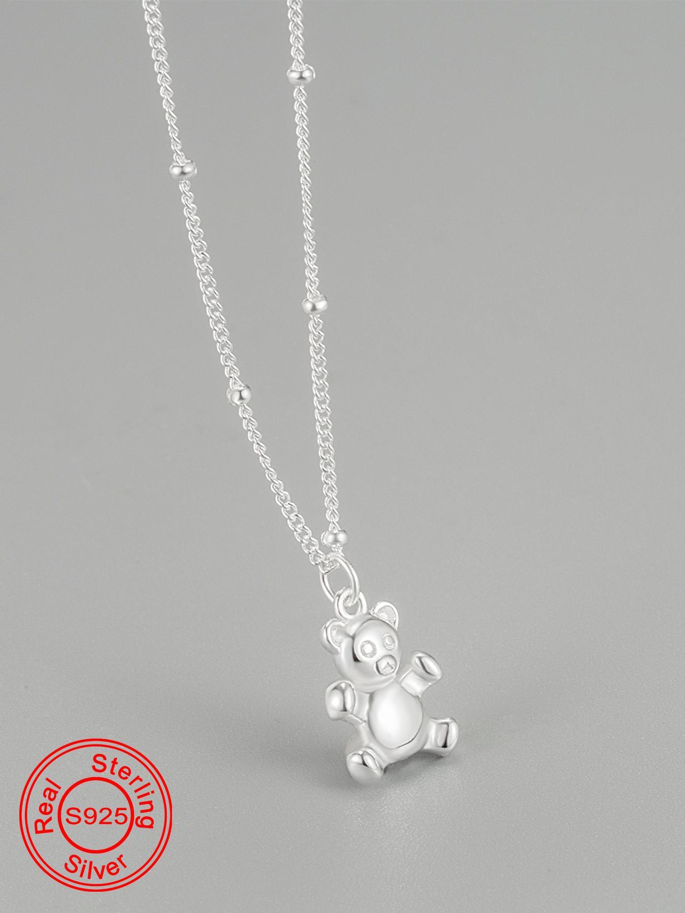 S925 Sterling Silver Cute Cartoon Bear Pendant Necklace, Fashion Jewelry for Party, Daily Clothing Decor, Trendy All-match & Exquisite Jewelry for Birthday Gift