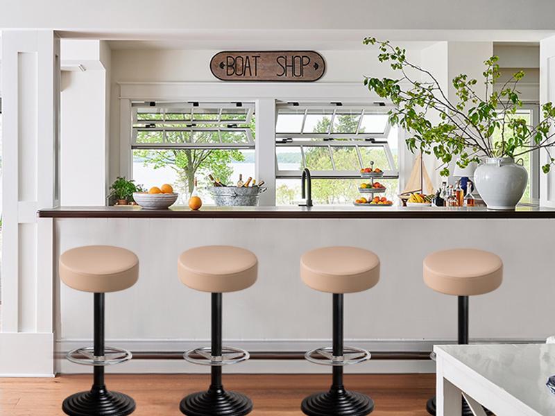 GOSTADY   Bar Stool Covers Round Set of 4, Waterproof PU Seat Covers With Elastic Bands, Chair Covers Washable Cushion Slipcover for 12-15 Inch - Khaki-Nude