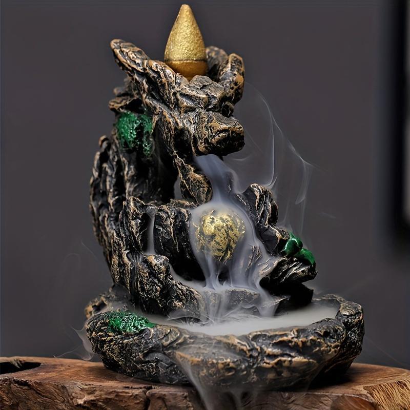 Incense Burner, 1 Set Creative Waterfall Design Incense Burner with 60pcs Incense Cones, Home Decor Ornament, Desktop Decoration for Living Room Bedroom, Freshener