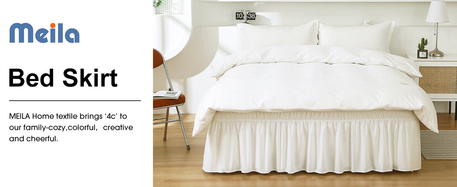 Wrap Around Bed Skirt Sides Elastic Dust Ruffled 18 Inch Tailored Drop,Easy to Install Fade Resistant-Natural White, Queen/King Wrap Around Bed Skirt Sides Elastic Dust Ruffled 18 Inch Tailored Drop,Easy to Install Fade Resistant-Natural White, Queen/King