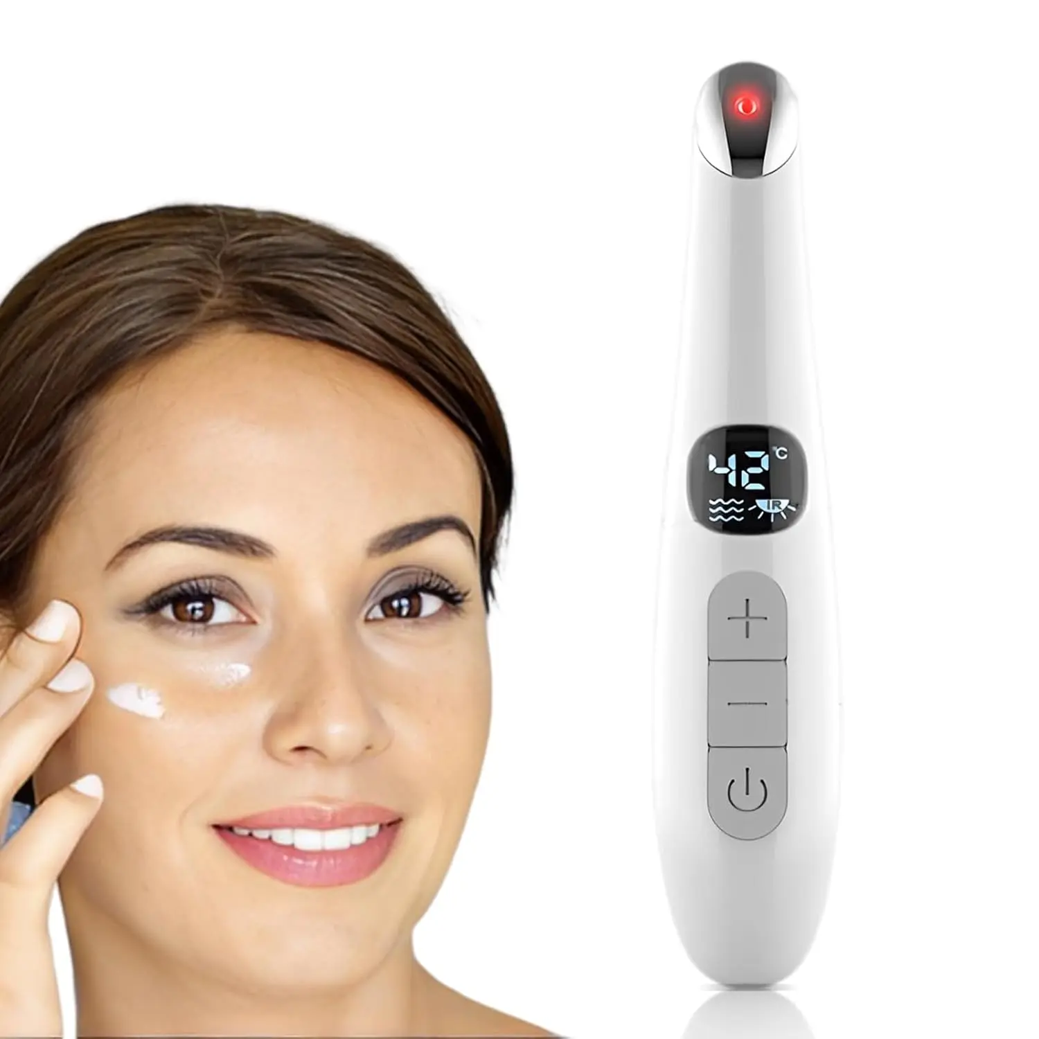 Eye Lift Wand 3 in 1 Vibrating Red Light 98°F to 113°F LCD Display Eye Massager for Dry Eyes Dark Circles Puffiness, Electrical Face Neck Sculpting Pen for Fine Lines and Wrinkles
