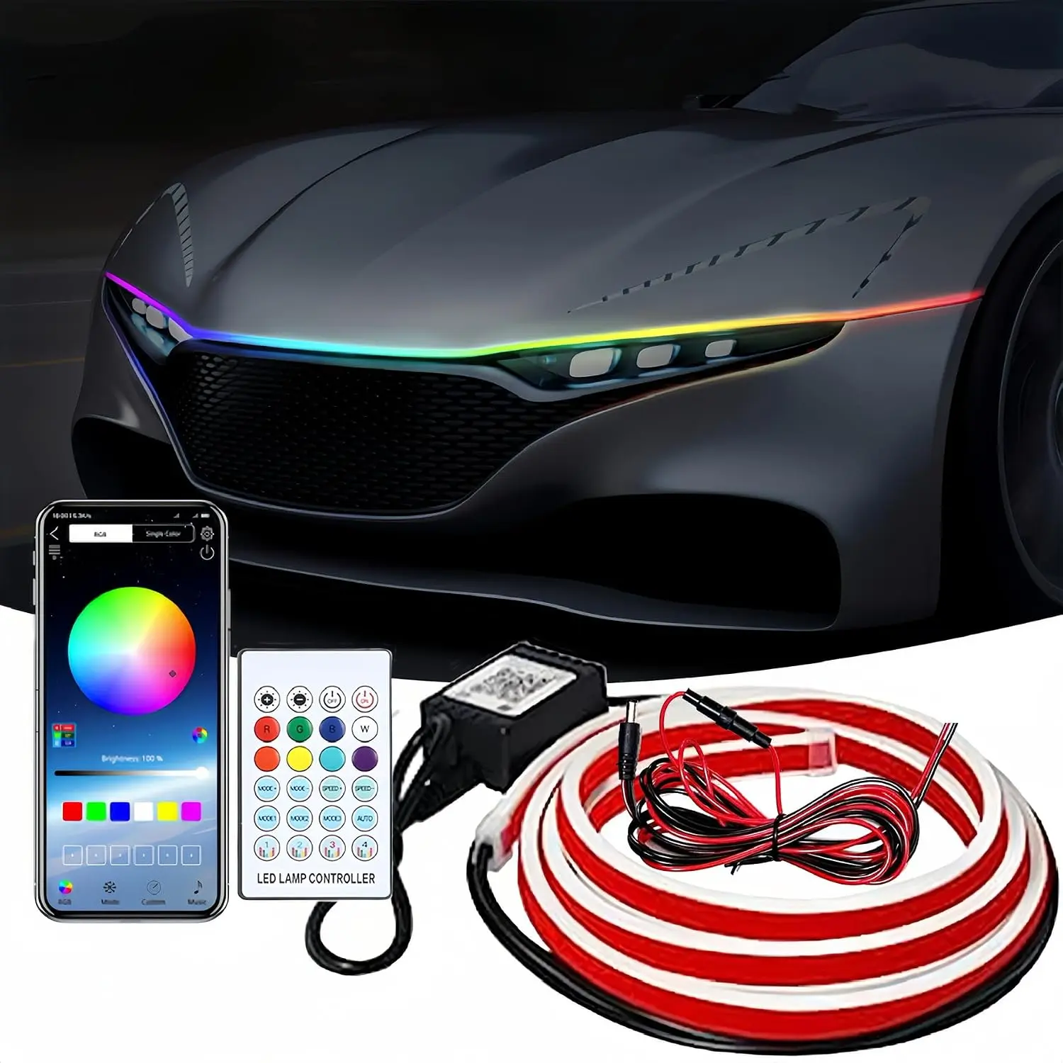 led  Lights,Multicolor 120modes (59 Inch) 12V, Engine  Cover Daytime Running Light Strip,Multi Color neon Light kit for