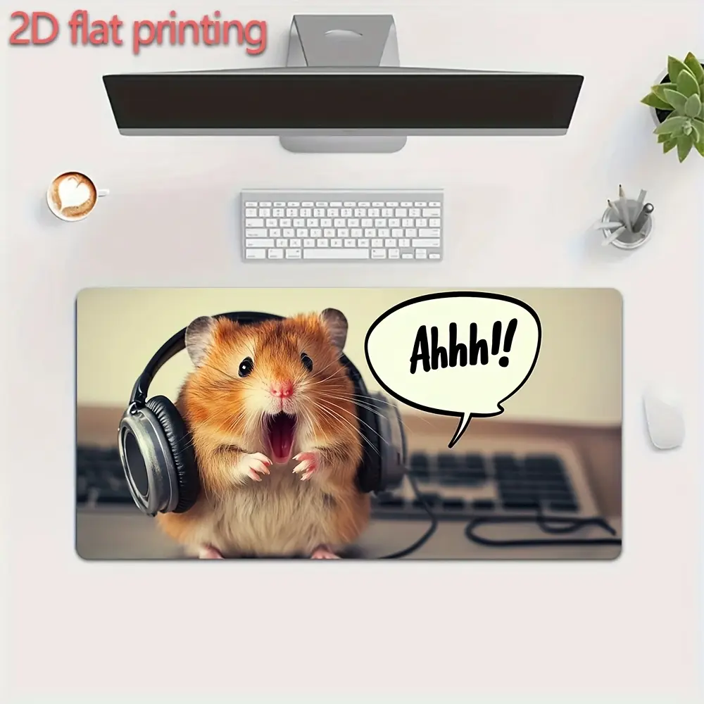 HAMSTER EARPHONE 12X24 & 16X32 INCH GAMING MOUSE PAD DESK MAT | NON-SLIP, WASHABLE, DURABLE, HD PRINT | KAWAII AESTHETIC, DESK PROTECTOR, DESK DECOR | GAMING SETUP, HOME OFFICE, GAMERS, TEENS, BIRTHDAY GIFT, CHRISTMAS GIFT