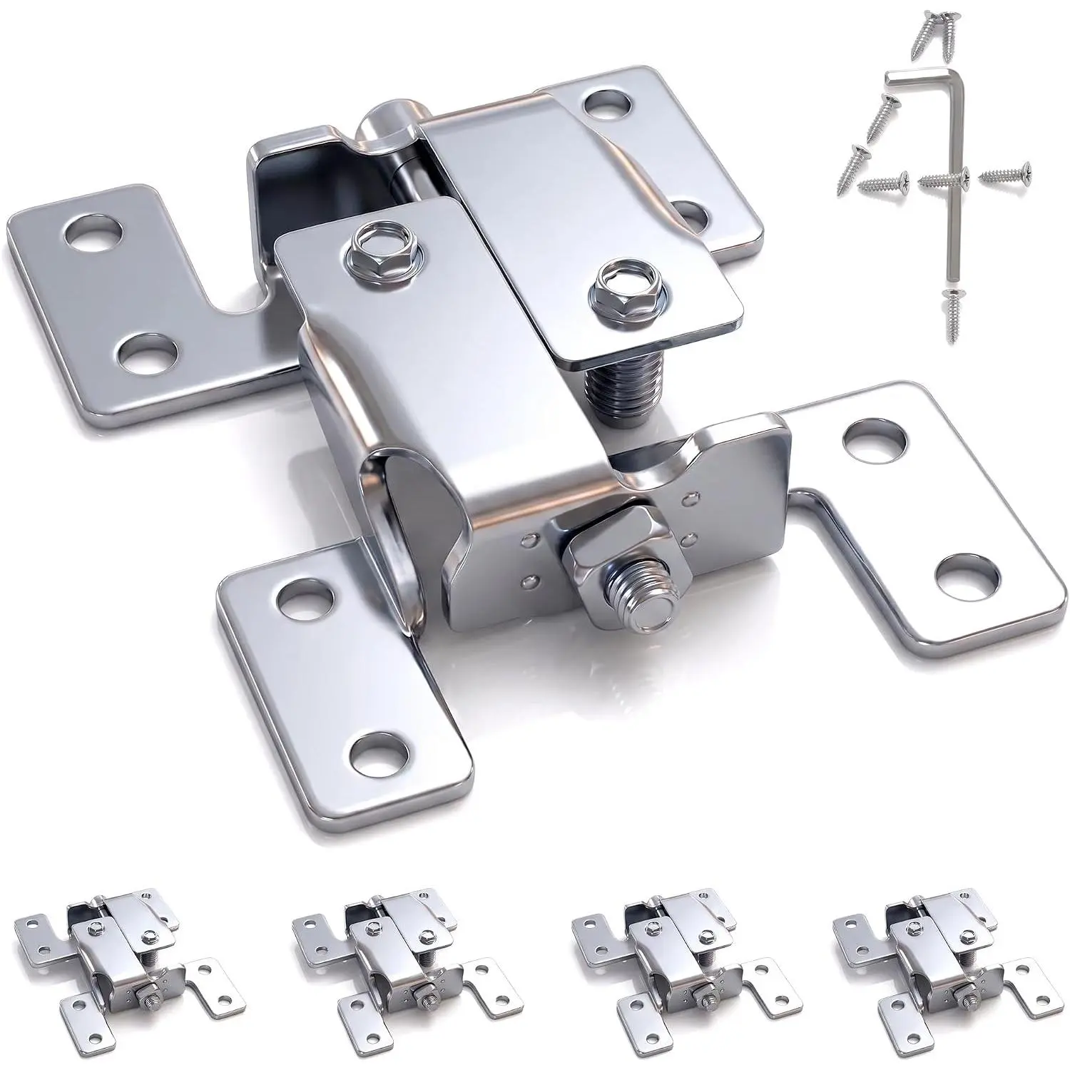 Dual-action countertop connection fastener, adjustable flip bolt fastener, used for countertop and tabletop connectors, angled tension bolt connectors, woodworking surface connection kit