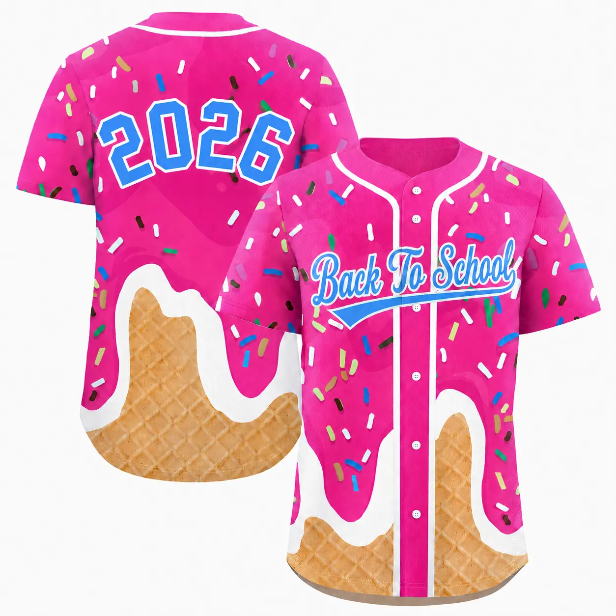 Back To School 2026 Sprinkle Waffle Drip Print Baseball Jersey, Versatile Button Up Shirt That Fits Youth Teens And Adult School Wearers Shirt