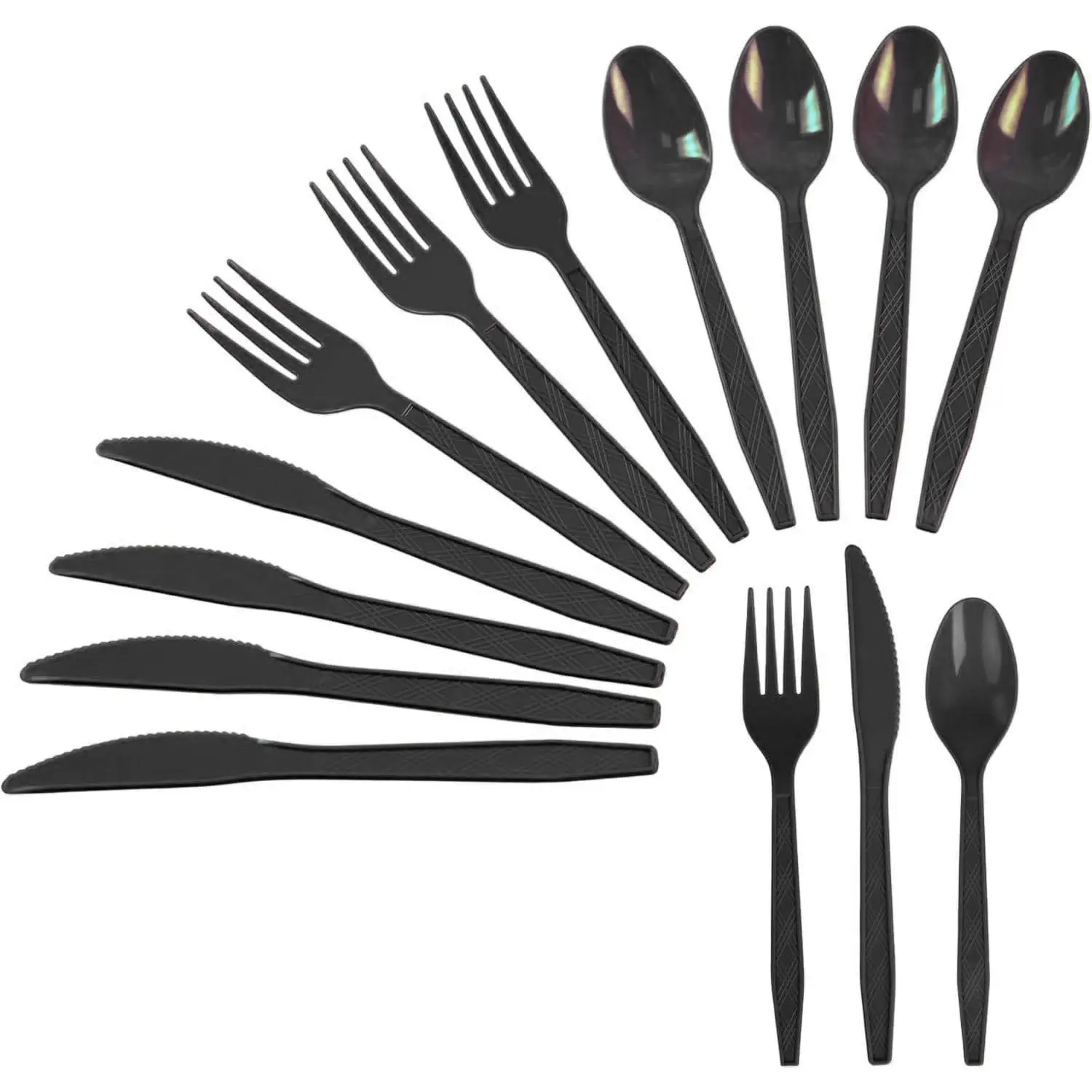 240- Black Silverware Set, Disposable Silverware Set In Black Includes 80 Party Forks, 80 , And 80 Spoons. The Cutlery Set Is Suitable For Parties, Weddings, And Birthdays