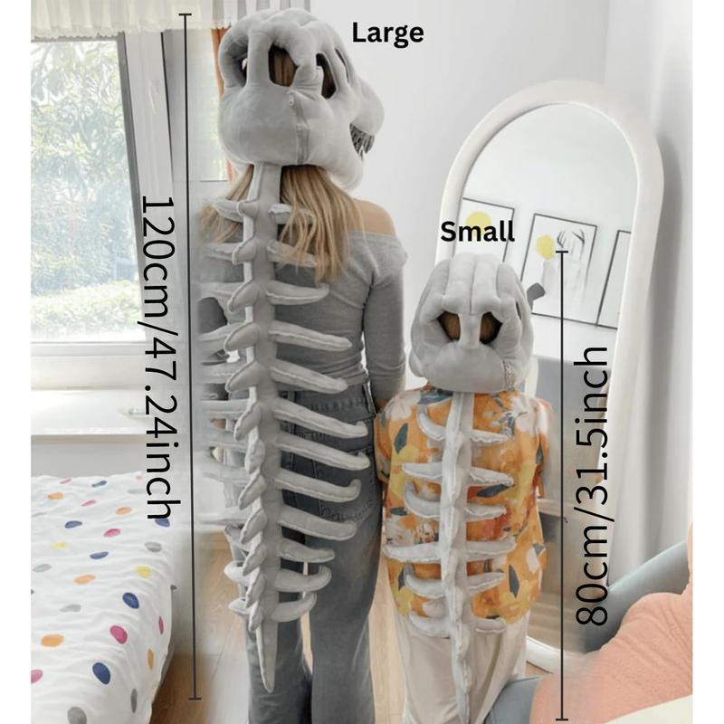 Adults & Kids Halloween Cosplay Dinosaur Costume Set – Realistic Plush Skeleton Outfit with Skull Headpiece & Spine