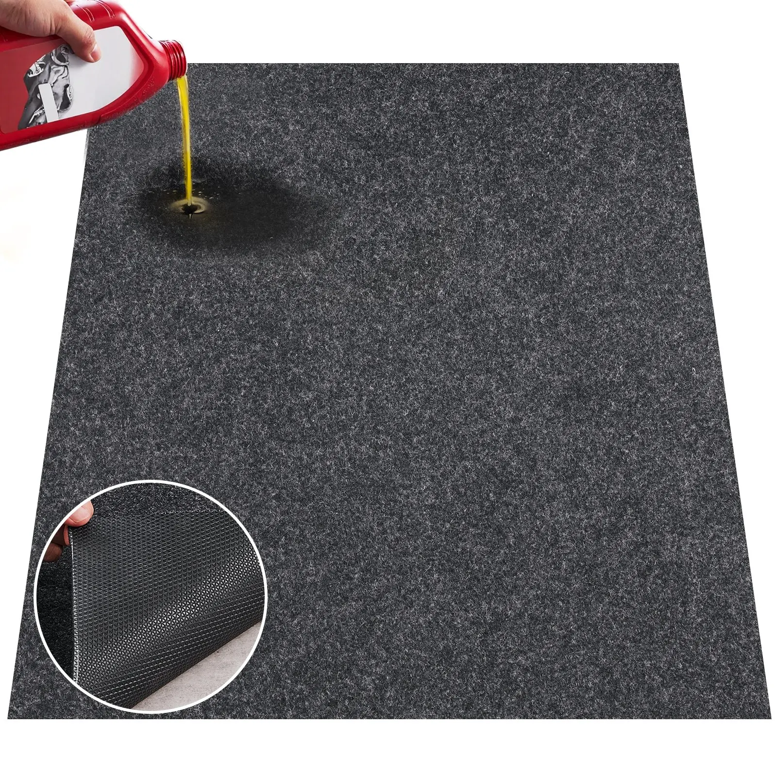 VEVOR 3x5ft (3'x5' 3 x 5 ft) Felt & TPE Anti-Skid Garage Floor Mat, Compact Heavy-Duty Waterproof Containment Mat for Under-Car Area, Protects Floors Against Water, Mud, Oil