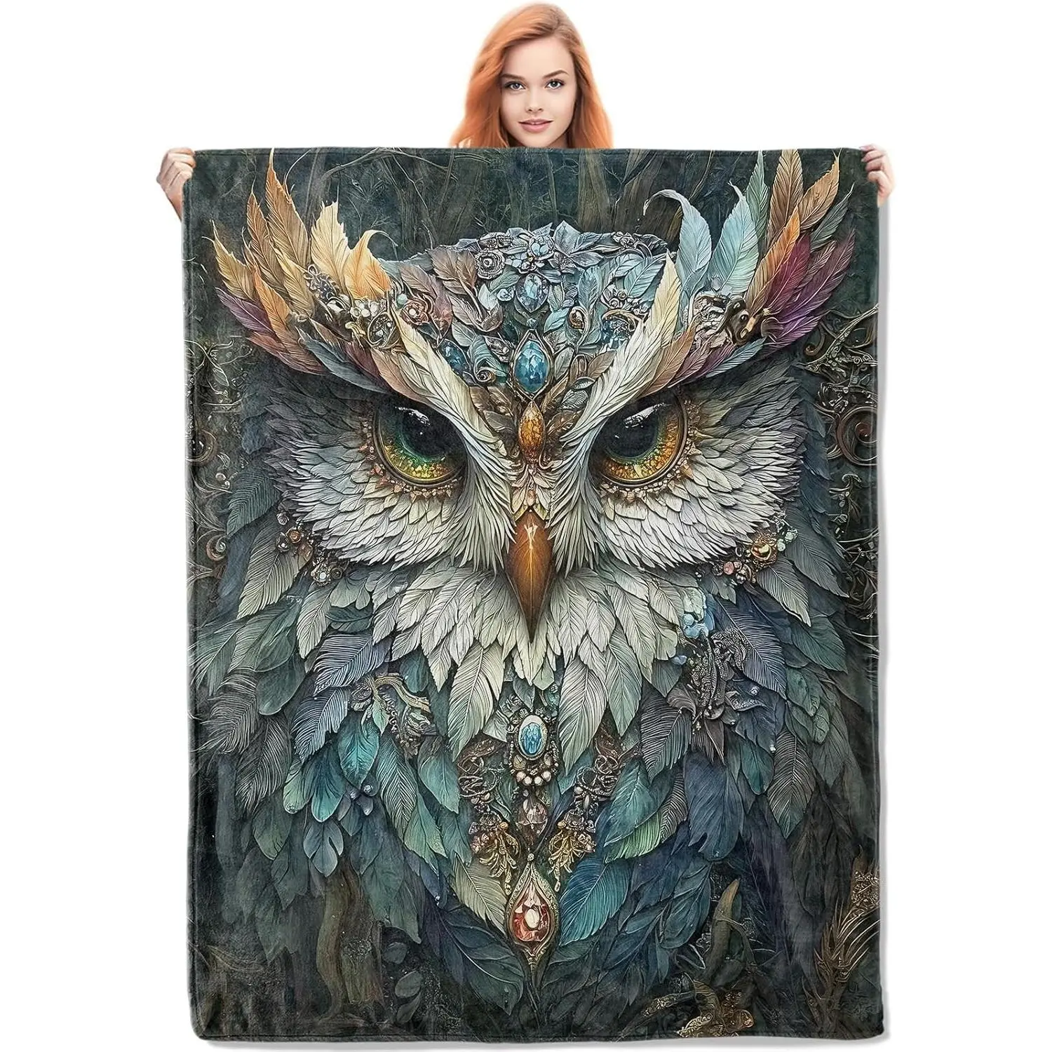 Owl Flannel Throw Blanket, Soft Warm Lightweight Bed Sofa Home Travel Blanket, Owl Decor Blanket 50" x 60"