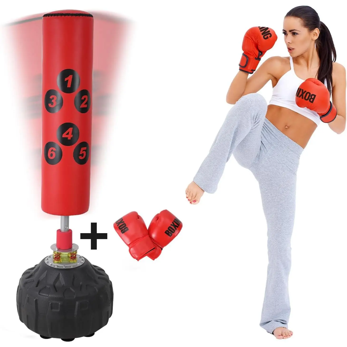 Punching Bag with Stand - 70inch, 203lbs Bearing, Freestanding Heavy Boxing Bag for Adult Youth, Large Stable Base, Kickboxing Bags