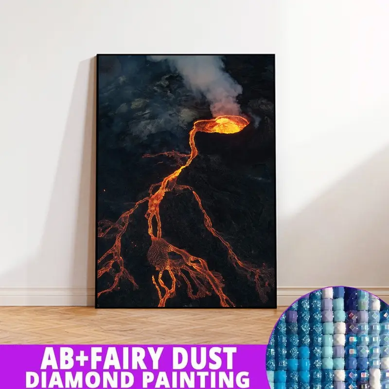 1PC framedless 5D Diamond Painting Kit-Aerial view of flowing lava from volcano Aerial view of flowing lava from volcano -Ornament Decorations for Home Resin Diamonds, AB Diamonds & Fairy Dust, Perfect for Adult Diamond Lovers,Holiday Gift