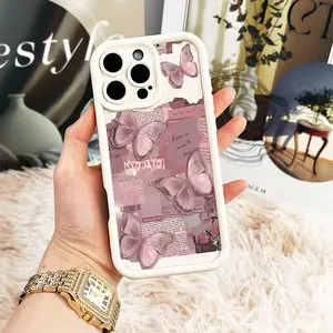 Pink Butterfly Collage Phone Case, Vintage Journal Aesthetic Style for iPhone 17 16 15 14 13 12 11 X Plus Pro Max, Shockproof Cute Gift