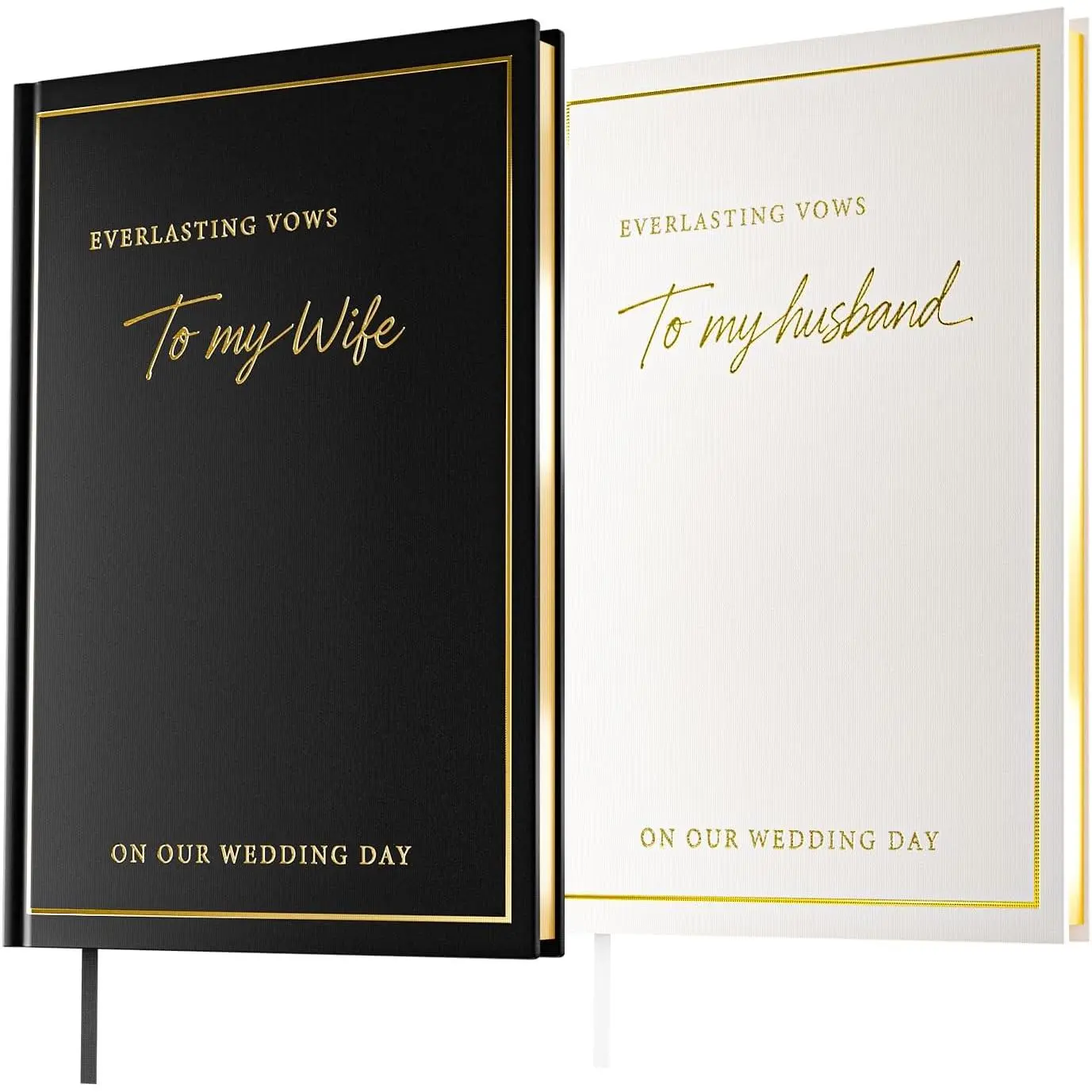 Wedding Vow Books His and Hers with  Foil Lettering & Gilded Edges, 5.8 x 4.1 Inch  Wedding Registry  Haves, Wedding  , 48 Lined Pages (Black and  White)