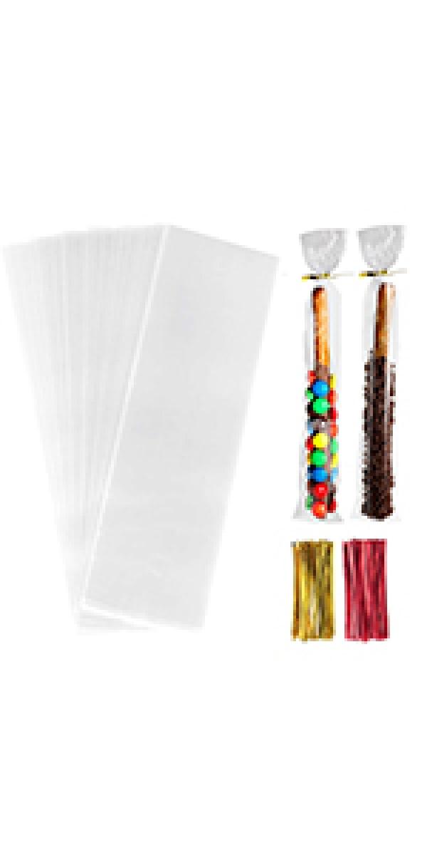Self Sealing Cellophane Bags,2x10 Inches 100 Pcs Clear Pretzel Rod Bags, Resealable Bag for Packaging ICY Candy Popsicle