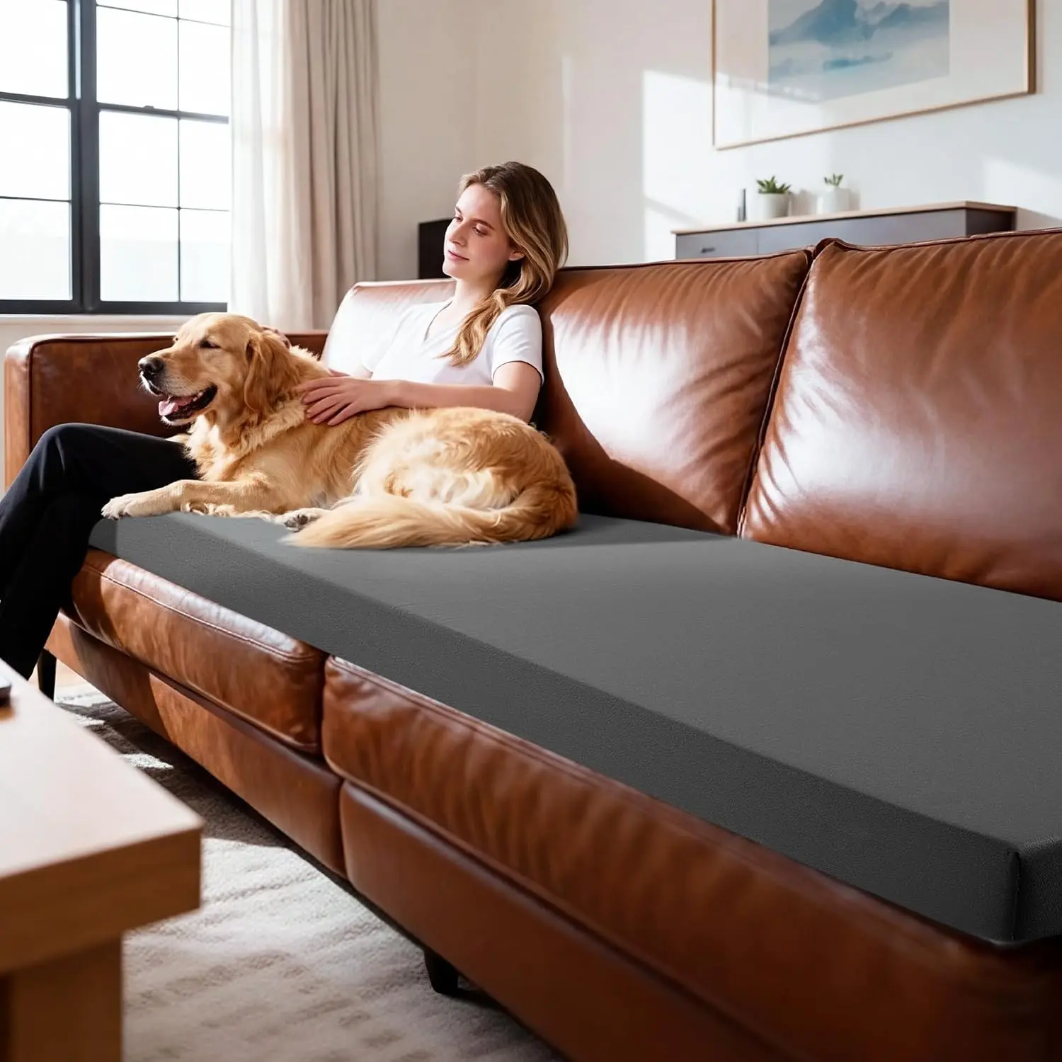 3 Inch Foam Sofa Topper Pad, Foam Couch Top Pad with Removable Washable Cover, Couch Cushion for Enhanced Comfort & Furniture Protection(59 * 27.5 * 3in)
