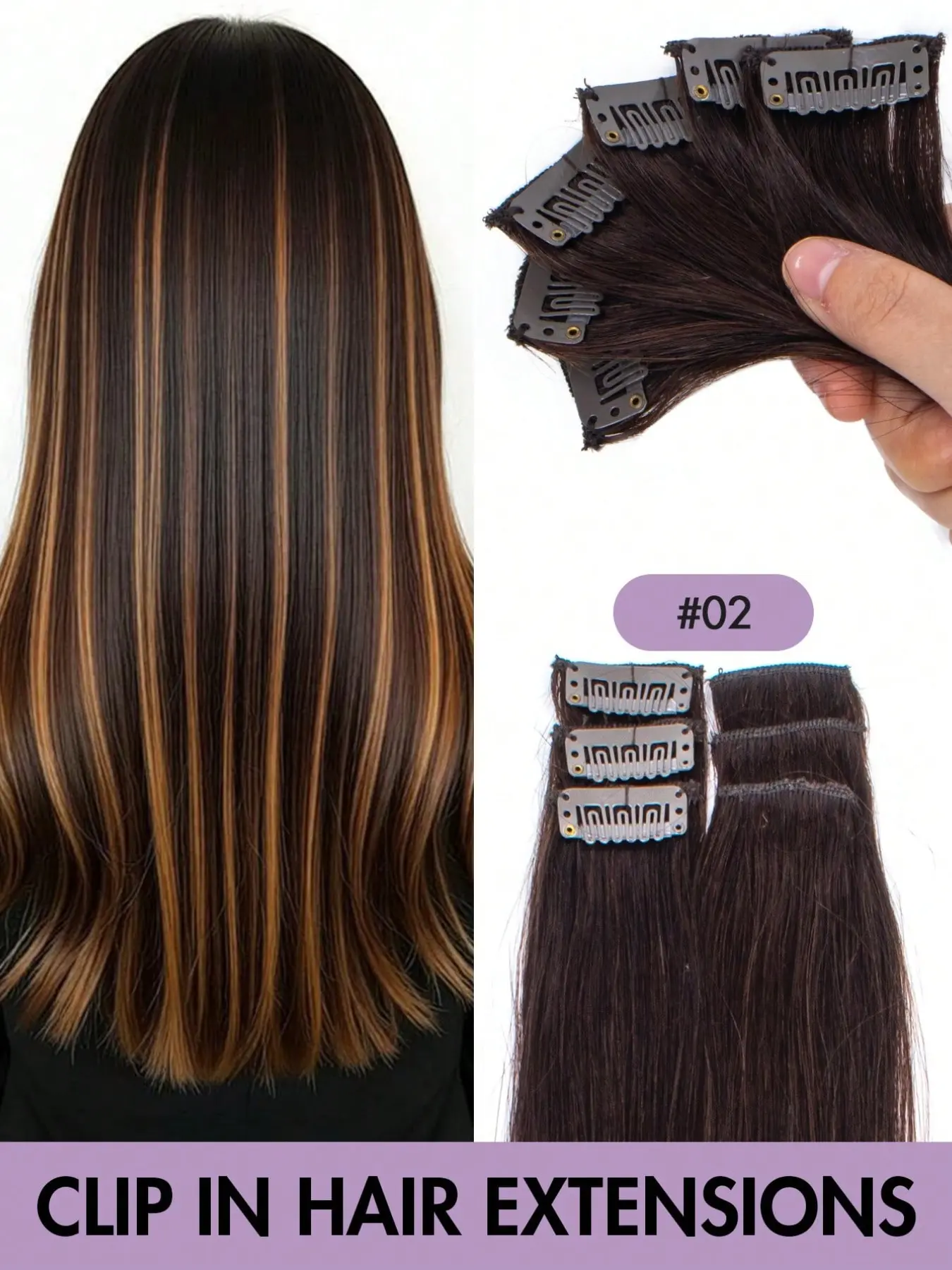 6 Pcs Single Clip-In Highlights Human Hair Extensions, Straight Highlight Natural Black Hair Pieces, Easy to Wear for Women & Girls, Cosplay, Party & Christmas Hairstyles
