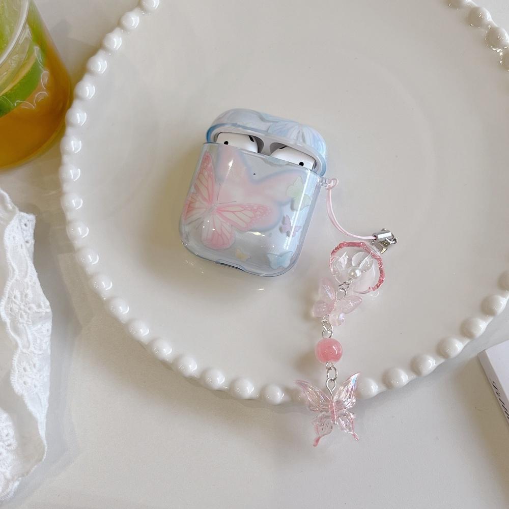 Butterfly Pattern Earphone Case with Keychain, Decorative Earphone Protective Cover, Earphone Accessories Compatible with AirPods, Headset