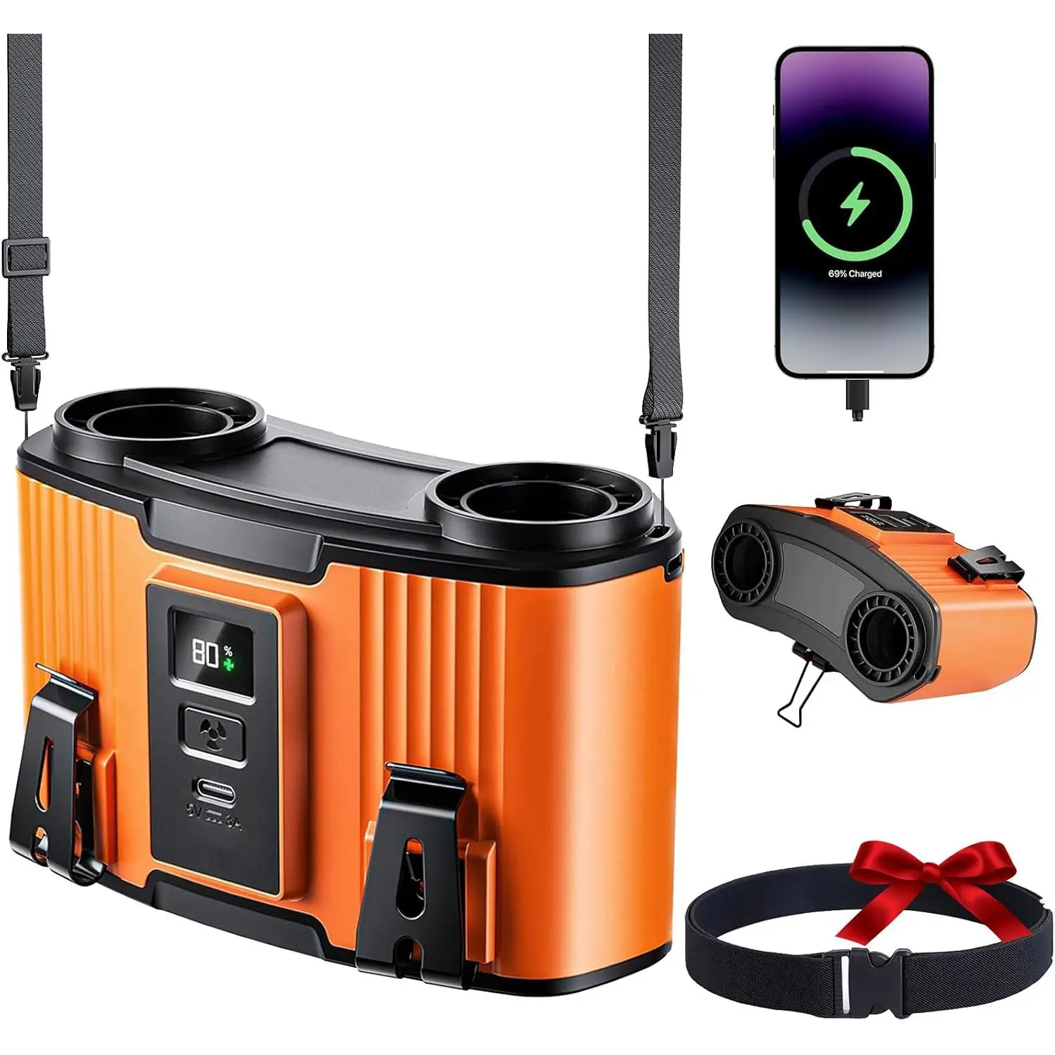 20000mAh Rechargeable  Fan, 20000RPM Portable Belt Fan with 10 Speeds, 40H Runtime, 130? Wide Airflow Clip- Cooling Fan for Outdoor Work, Construction & Camping(Oange)