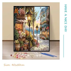 Paint by Numbers Kit for Adults Beginners  Easy DIY Summer Flower Lane Town Acrylic Painting Set, Diy Painting Supplies - Home Decor, Gift for Birthday, Mother's Day and Christmas,