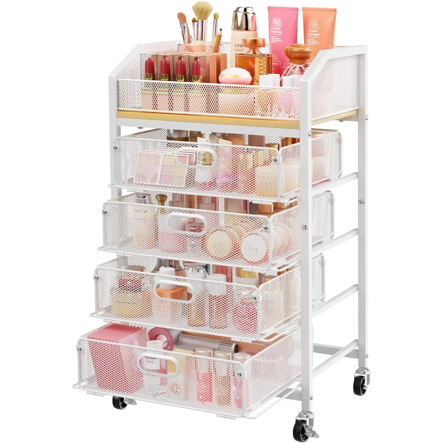 Rolling Makeup Cart Organizer with Drawers, 5-Tier Beauty  Storage Cart for Skincare, ,  Supplies and Bathroom Essentials, White