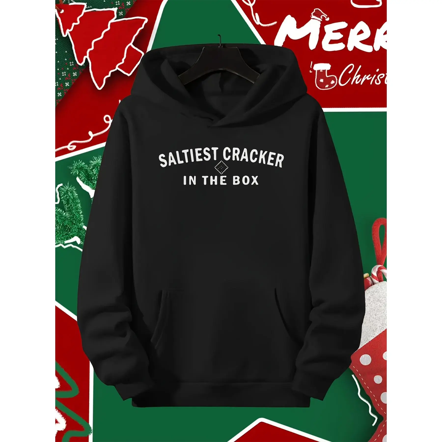 Funny Saltiest Cracker in The Box Graphic Hoodie Cozy Casual Pullover Sweatshirt Machine Washable Allseason Wear Soft Fabric Hooded Sweatshirt Halloween
