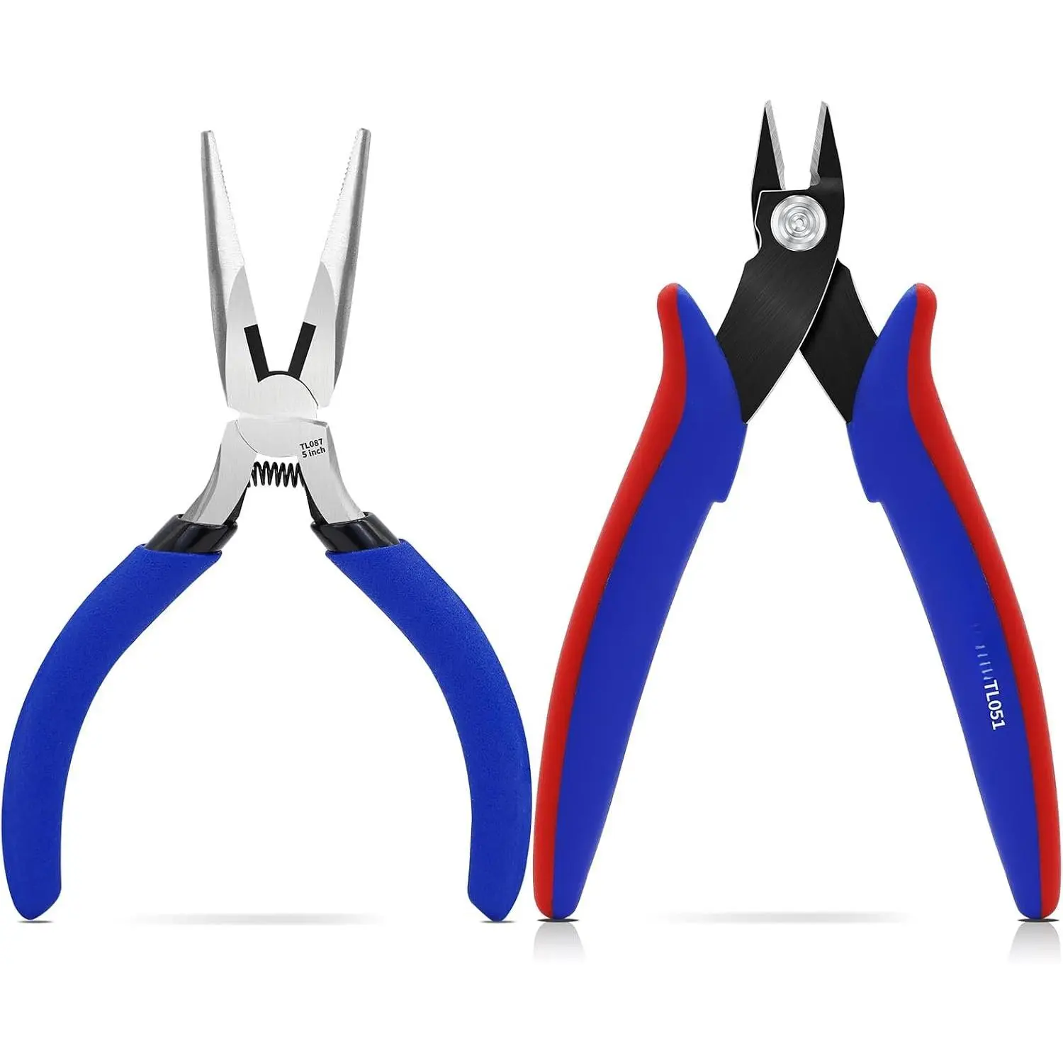 2 count  Flush Cutters and  Nose Pliers Set, 5 Inch | Mini flush cutters for tight spaces,  nose pliers for gripping and bending, spring return for repeated use