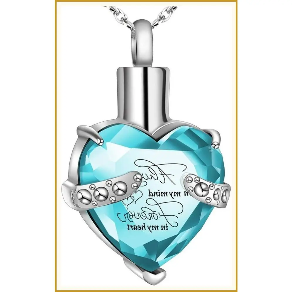 Crystal Heart Birthstone Urn Necklace for Human Ashes, Memorial Cremation Jewelry for Women