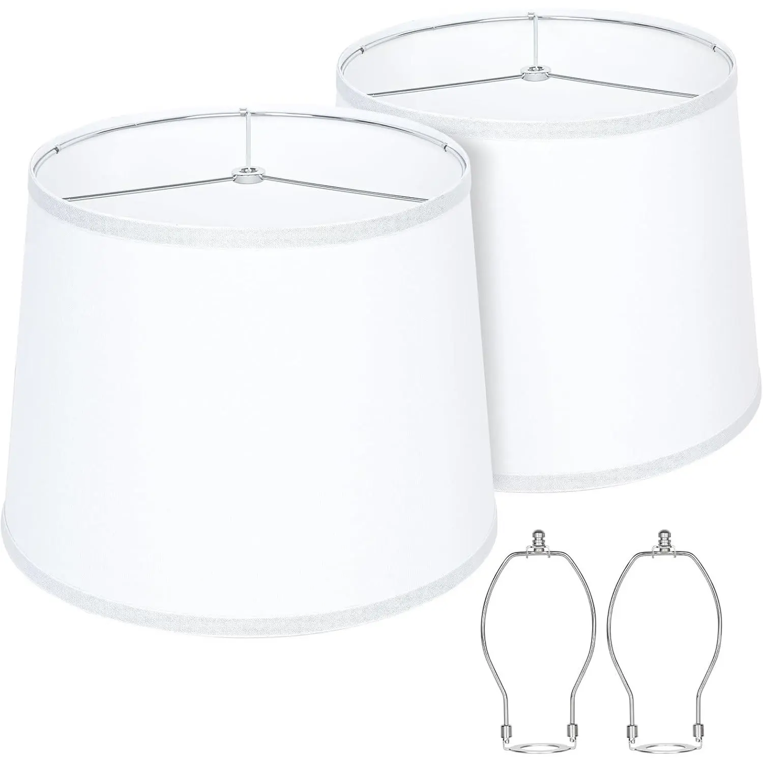 Lamp Shades Set of 2, Drum Lampshades 11"T x 13"B x 10"H | Replacement White Lamp Shades for Table Lamps with Spider Fitter, Natural Linen Lampshade for Floor Lamps, Assembly Required