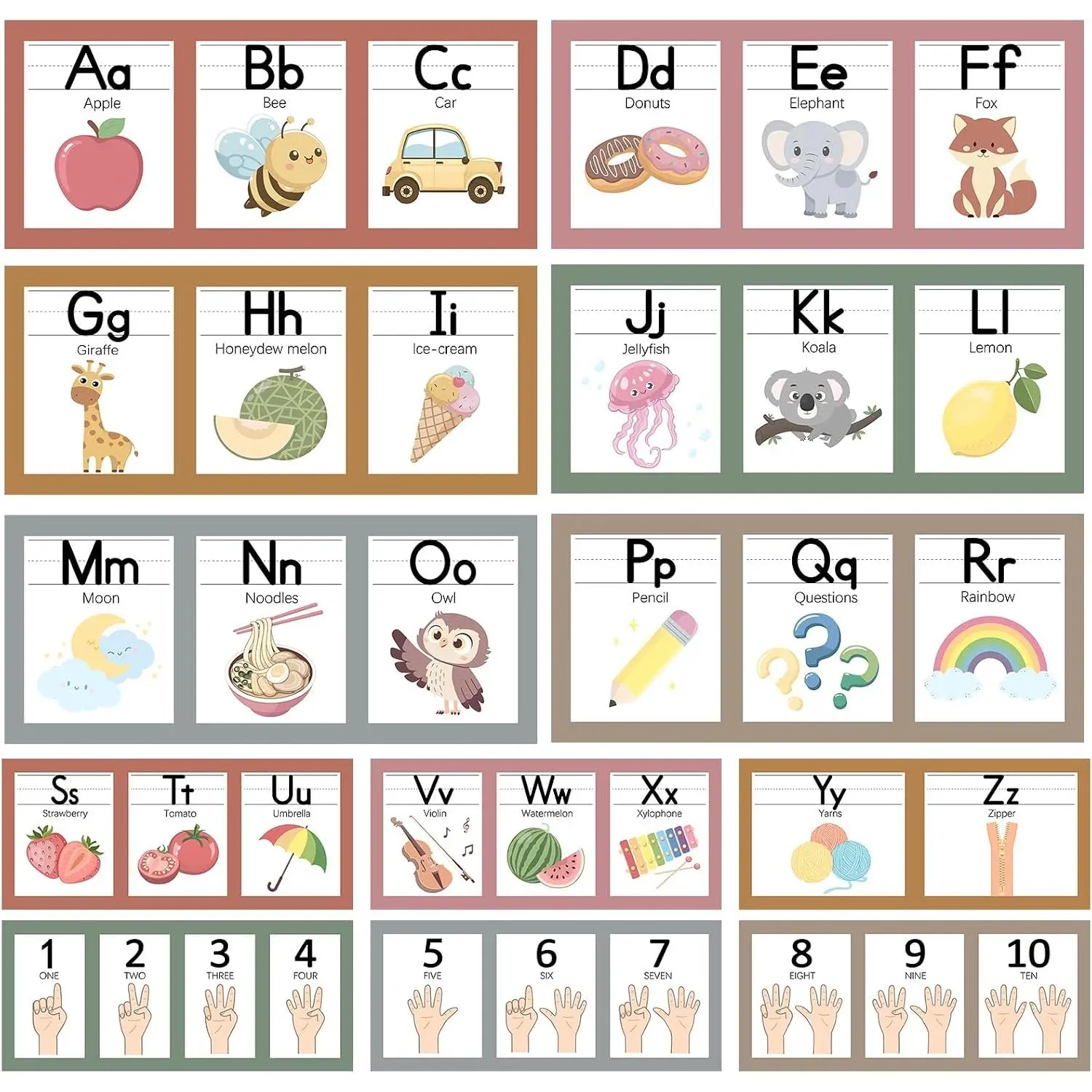 6"x14" Pastel Alphabet Number Line for Classroom Wall Decorations, ABC Letter Line Posters Bulletin Board Decor Set,  to School   Teacher  Haves Supplies (Boho)