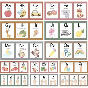 6"x14" Pastel Alphabet Number Line for Classroom Wall Decorations, ABC Letter Line Posters Bulletin Board Decor Set,  to School   Teacher  Haves Supplies (Boho)