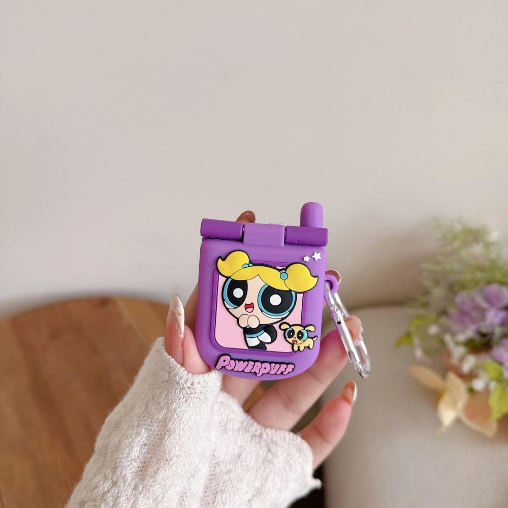 Cute Anime Figure The Power Girls Flip Phone SiliconeWireless Earphone Protective Case For Airpods PerfectSurprise Gifts