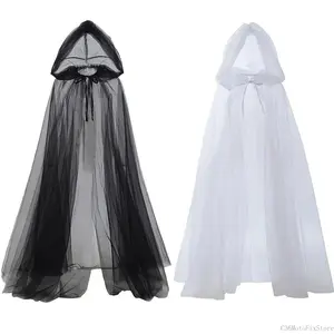 Elegant Halloween Costume Cape, Vintage Hooded Shawl for Women, Sheer Mesh Design, & Colors, Perfect for Theme EventsC36MotoFixStore
