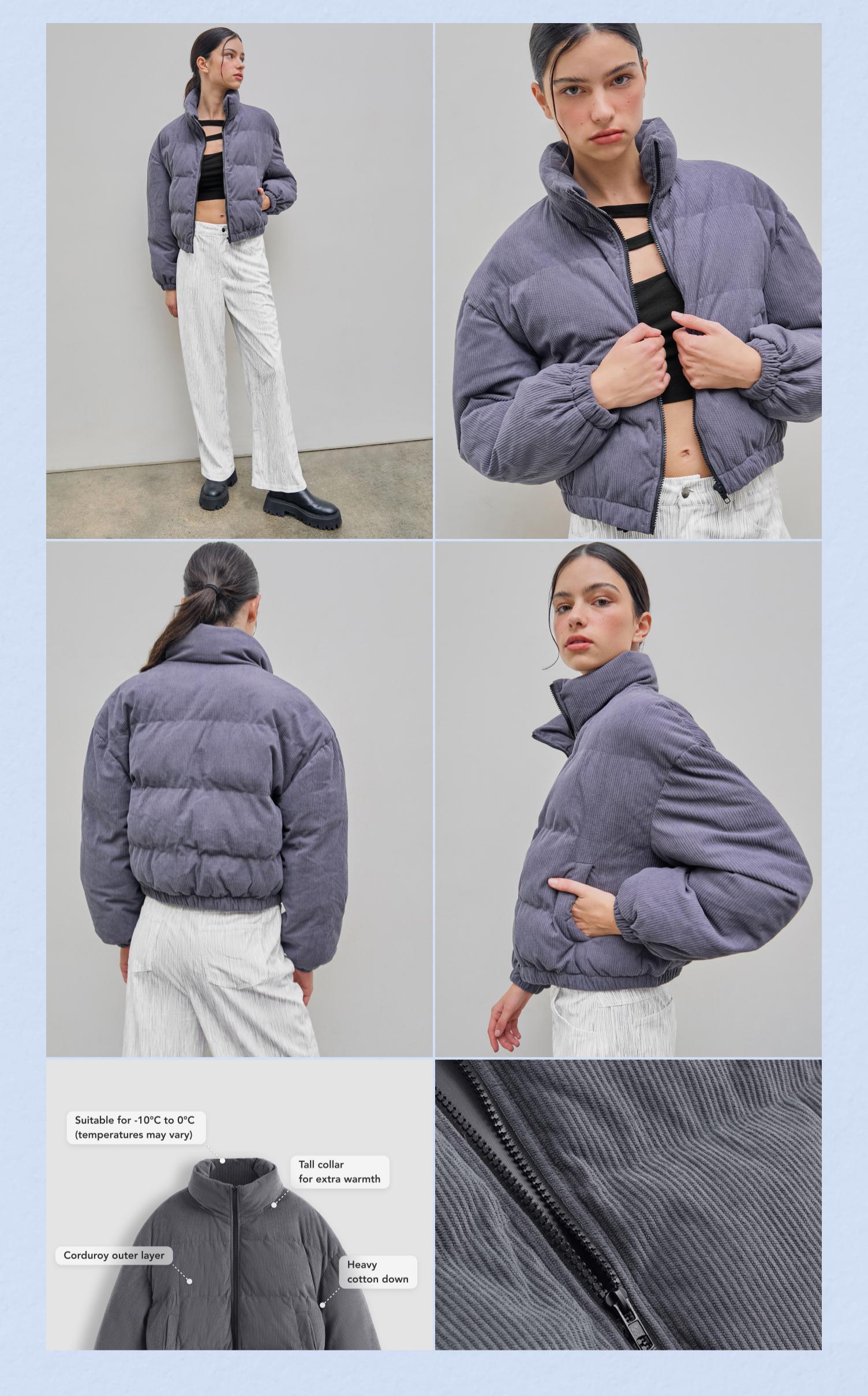 Cider [size 2-10] Corduroy Stand Collar Solid Pocket Puffer Jacket