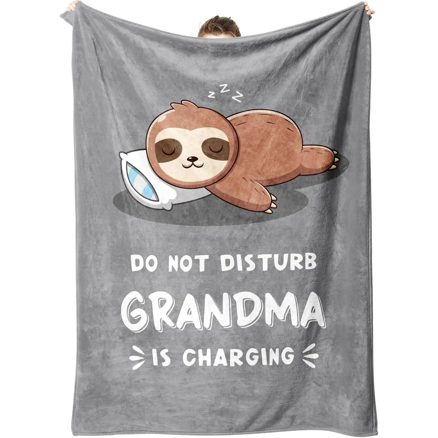 Funny Gifts for Grandma, Grandma is Charging Sloth Blanket, Birthday Gifts for Grandmas from Grandkids,Grandmas Gitts for Christmas Mothers Day, Soft Sloth Blanket for Grandmother, Grey, 60" x 50"