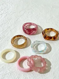 7-Piece Y2K Resin Ring Set, Cute Tie-Dye Design, Statement Rings for Women and Girls, Perfect Jewelry Gift for Daily Wear, Parties, Travel