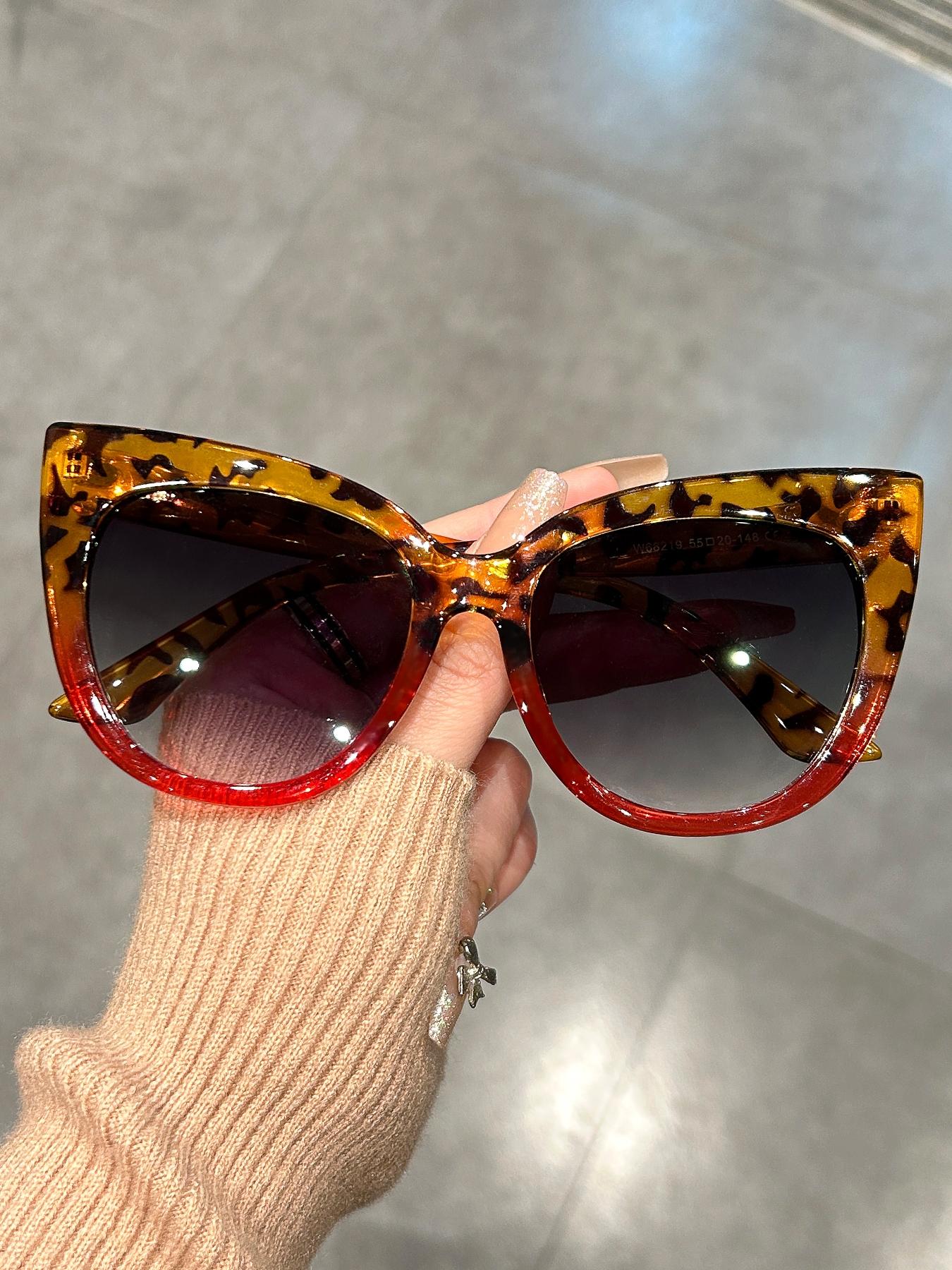 Unisex Simple Style Plain Color Leopard Pattern Cat Eye Sunglasses (1 Pair), Trendy Casual Sunglasses for Everyday Use, Fashion Accessories for Outdoor Activities